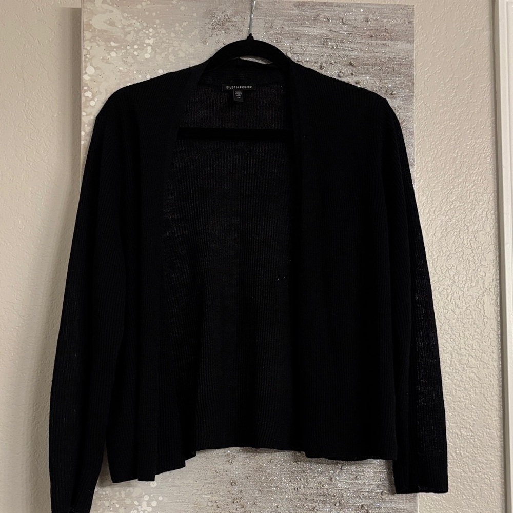 Eileen Fisher-Light Knit Open-Front Sweater- 68 %org. Linen-32% org cotton- sz L